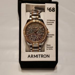 New Armitron Womens 2 Tone Crystal Dress Watch